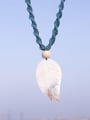 thumb Shell White Cotton Rope  Leaf  Hand-Woven   Long Strand Necklace 1