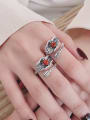 thumb 925 Sterling Silver Carnelian Flower Vintage Band Ring 1