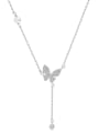 thumb 925 Sterling Silver Cubic Zirconia Butterfly Minimalist Lariat Necklace 0