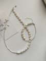 thumb 925 Sterling Silver Freshwater Pearl Dainty Geometric  Bracelet and Necklace Set 0