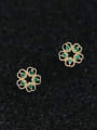 thumb 925 Sterling Silver Cubic Zirconia Green Flower Dainty Stud Earring 0