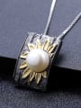 thumb 925 Sterling Silver Imitation Pearl  Sunflower Vintage Geometric Pendant Necklace 2