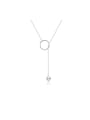 thumb 925 Sterling Silver Imitation Pearl Round Dainty Lariat Necklace 0