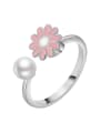 thumb 925 Sterling Silver Enamel Imitation Pearl Flower Cute  Can Be Rotated Band Ring 4