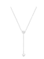 thumb 925 Sterling Silver Cubic Zirconia Heart Tassel Minimalist Lariat Necklace 0