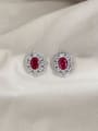 thumb 925 Sterling Silver High Carbon Diamond Red Flower Luxury Stud Earring 1