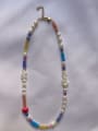 thumb Natural Stone Multi Color Minimalist Freshwater Pearls Hand Beaded Necklace 0