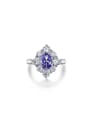 thumb 925 Sterling Silver High Carbon Diamond Blue Flower Ring 0
