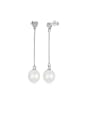 thumb 925 Sterling Silver Imitation Pearl Geometric Minimalist Threader Earring 0