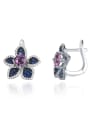 thumb 925 Sterling Silver Natural Stone Flower Vintage Stud Earring 2