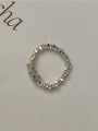 thumb 925 Sterling Silver Natural Stone Geometric Dainty Bead Ring 0