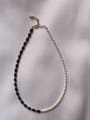 thumb Titanium Steel Freshwater Pearl Black Geometric Vintage Beaded Necklace 0