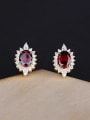thumb 925 Sterling Silver Cubic Zirconia Red Flower Vintage Stud Earring 2
