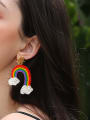 thumb Alloy Bead Multi Color Non-woven fabric Rainbow Bohemia Hand-Woven Drop Earring 1