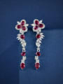 thumb 925 Sterling Silver High Carbon Diamond Red Flower Dainty Drop Earring 0