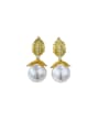 thumb 925 Sterling Silver Imitation Pearl  Vintage Drop Gold Leaf Pearl Earrings Earring 0