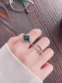 thumb 925 Sterling Silver Cubic Zirconia Green Geometric Vintage Band Ring 1