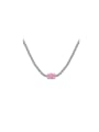 thumb 925 Sterling Silver Cubic Zirconia Pink Geometric Dainty Necklace 0