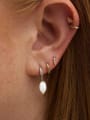 thumb 925 Sterling Silver Imitation Pearl Geometric Minimalist Huggie Earring 1