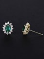 thumb 925 Sterling Silver Cubic Zirconia Green Oval Vintage Stud Earring 2