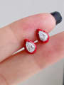 thumb 925 Sterling Silver Cubic Zirconia Enamel Heart Minimalist Stud Earring 2