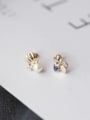 thumb 925 Sterling Silver Imitation Pearl Blue Butterfly Trend Stud Earring 0