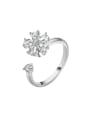 thumb 925 Sterling Silver Cubic Zirconia Flower Cute  Can Be Rotated Band Ring 0