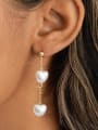 thumb 925 Sterling Silver Freshwater Pearl Heart Tassel Minimalist Threader Earring 1
