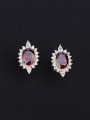 thumb 925 Sterling Silver Cubic Zirconia Red Flower Vintage Stud Earring 1