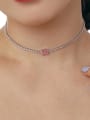 thumb 925 Sterling Silver Cubic Zirconia Pink Geometric Dainty Necklace 1