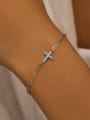 thumb 925 Sterling Silver Cubic Zirconia Cross Minimalist Hollow Chain Bracelet 1