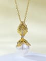 thumb 925 Sterling Silver Imitation Pearl Leaf Trend  Golden Leaf Pearl Necklace 0