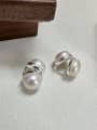thumb 925 Sterling Silver Freshwater Pearl Geometric Minimalist Stud Earring 2