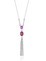 thumb 925 Sterling Silver High Carbon Diamond Red Tassel Luxury Lariat Necklace 0