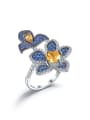 thumb 925 Sterling Silver Natural Stone Flower Luxury Band Ring 0