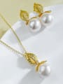 thumb 925 Sterling Silver Imitation Pearl Leaf Trend  Golden Leaf Pearl Necklace 2