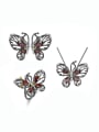 thumb 925 Sterling Silver Garnet  Vintage Butterfly Pendant Necklace 1