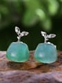thumb 925 Sterling Silver Natural Stone Grass sprouting aventurine Artisan Stud Earring 1