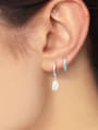 thumb 925 Sterling Silver Freshwater Pearl Geometric Minimalist Huggie Earring 2