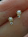 thumb 925 Sterling Silver Freshwater Pearl Geometric Dainty Stud Earring 2