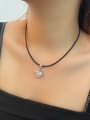thumb 925 Sterling Silver High Carbon Diamond Artificial Leather Round Dainty Choker Necklace 1