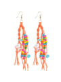 thumb Alloy Turquoise Cotton Rope  Wooden beads Tassel Artisan Hand-Woven Drop Earring 0