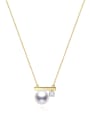thumb 925 Sterling Silver Imitation Pearl Round Dainty Necklace 0