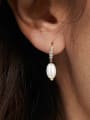 thumb 925 Sterling Silver Imitation Pearl Geometric Minimalist Huggie Earring 2