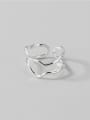 thumb 925 Sterling Silver Irregular Minimalist Double wavy lines Stackable Ring 2