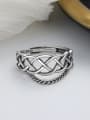 thumb 925 Sterling Silver Geometric HolloW Weave Chain Tassel Vintage Ring 3