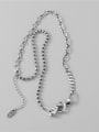 thumb 925 Sterling Silver Knot Heart Vintage Asymmetrical Chain Necklace 2