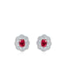 thumb 925 Sterling Silver High Carbon Diamond Red Flower Luxury Stud Earring 0