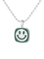 thumb 925 Sterling Silver Smiley Vintage Square Pendant Necklace 0