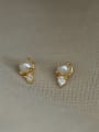 thumb 925 Sterling Silver Freshwater Pearl Geometric Dainty Stud Earring 0